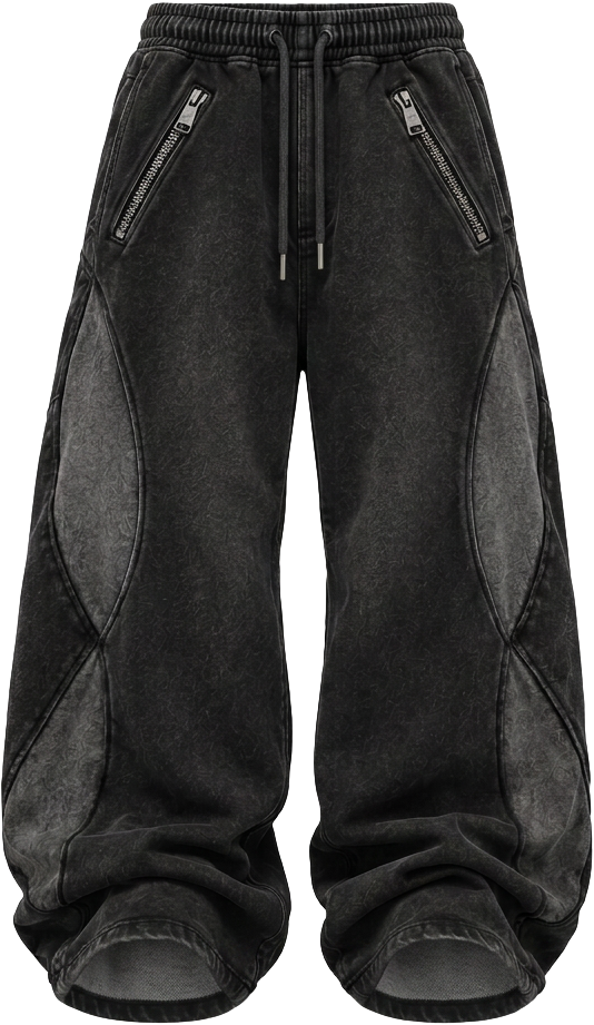 Zip Pockets Washed Grey Sweatpants